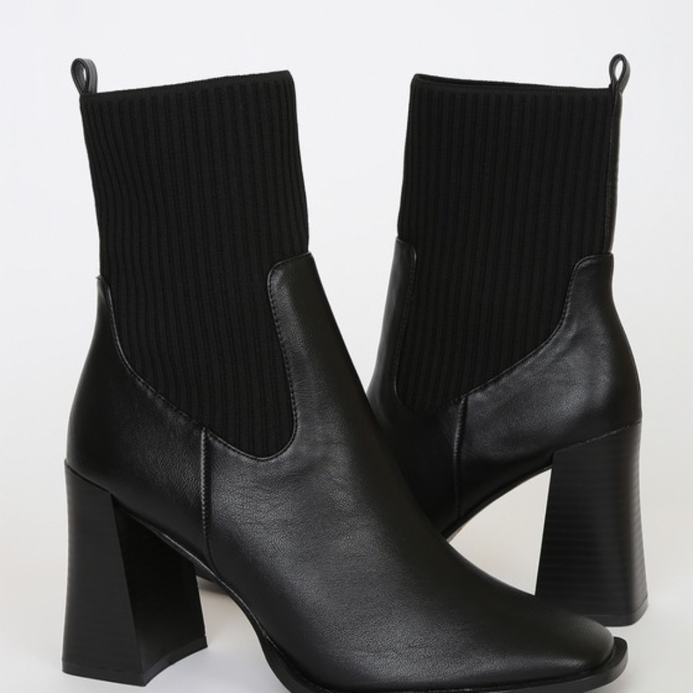 Naynee Black Square Toe Mid-Calf Boots NEW